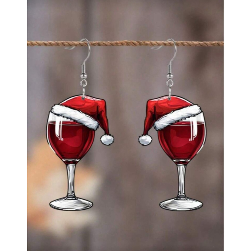 Christmas Santa Hat Red Wine Dangle Acrylic Earrings